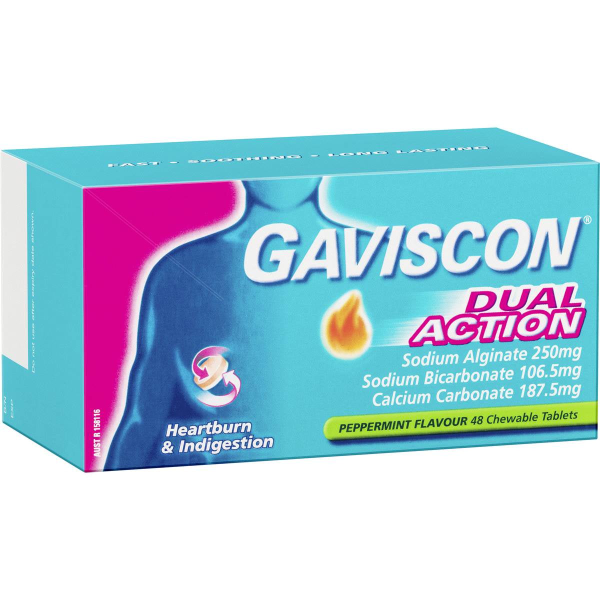 Gaviscon Dual Action Heartburn & Indigestion Chewable Tablets 48 Pack