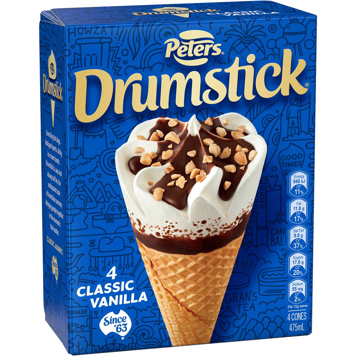 Peters Drumstick Vanilla Icecreams 4 Pk