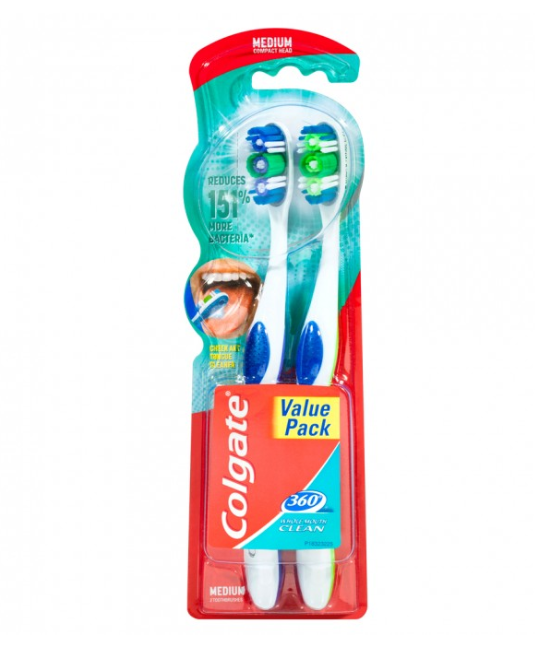 Colgate 360 Clean Medium Toothbrush 2pk