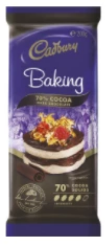 Cadbury 70% Cocoa Dark Baking Chocolate 180g