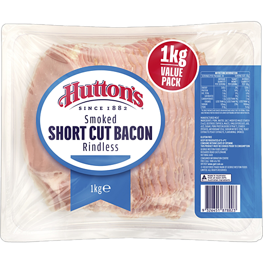 Hutton's Smoked Shortcut Bacon Rindless 1kg