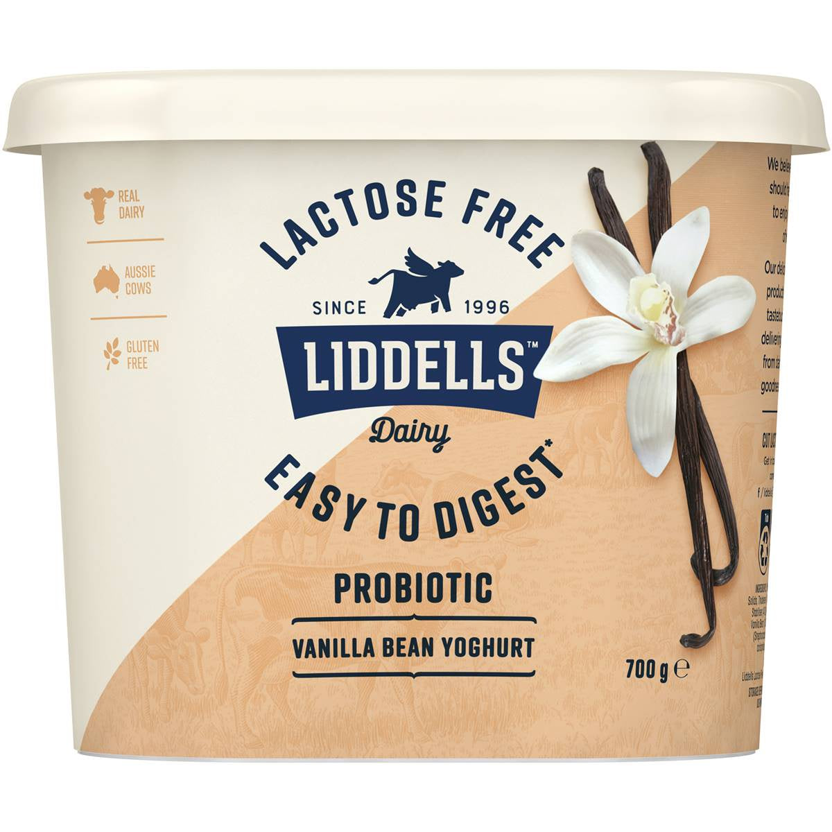 Liddells Lactose Free Yoghurt Vanilla Bean 700g