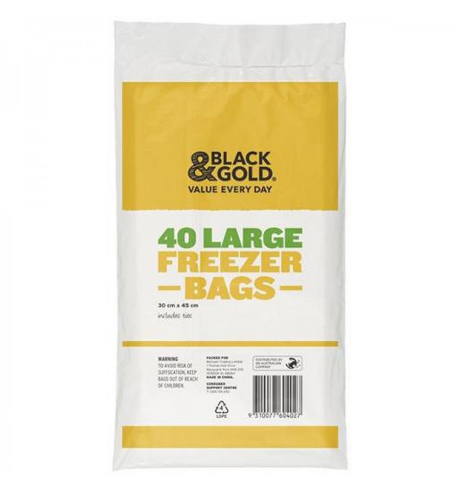 Black & Gold Large Freezer Bags 40Pk