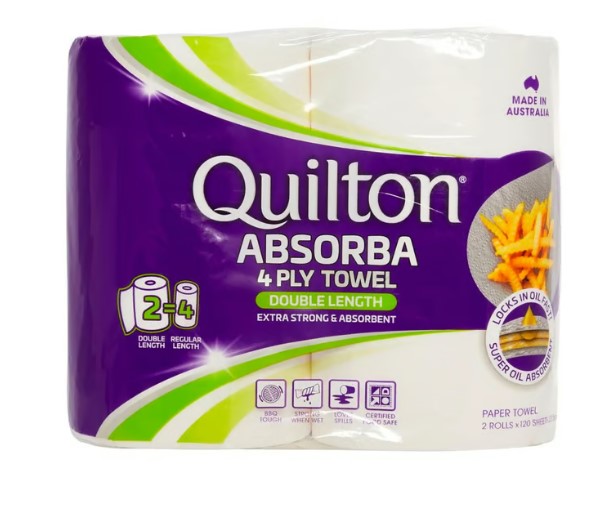 Quilton Paper Towel Absorba 4ply 2pk Double Length