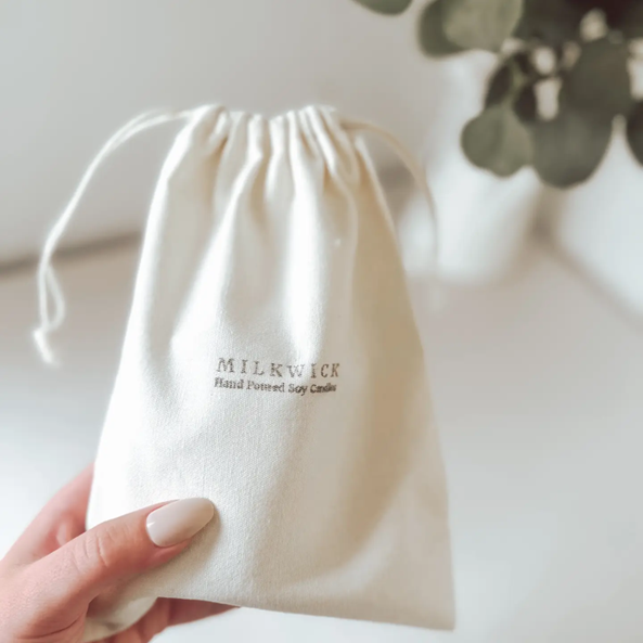 Milkwick Candle Calico Drawstring Bag