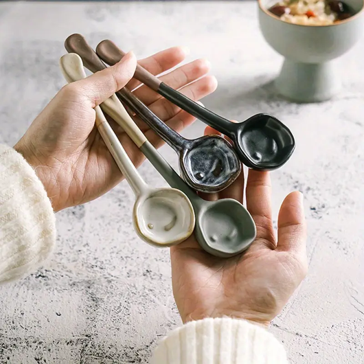 Retro Glazed Ceramic Spoon - Assorted