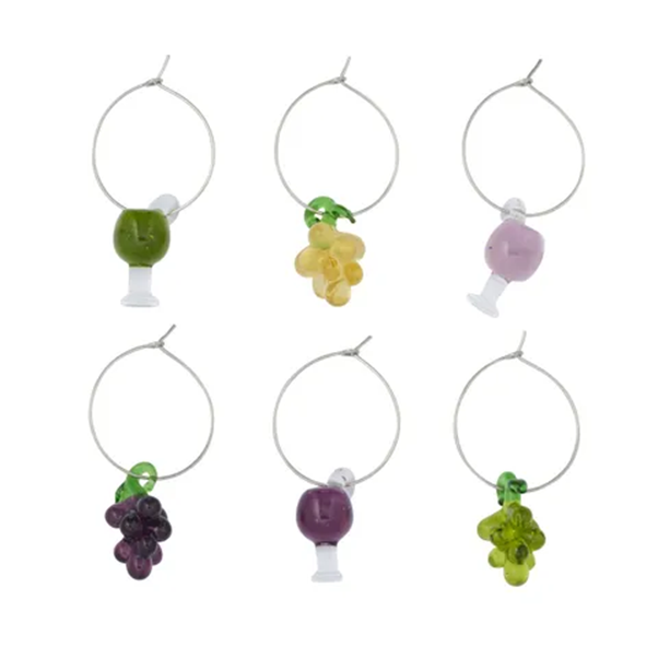 Vino S/6 Glass Wine Charms Assorted