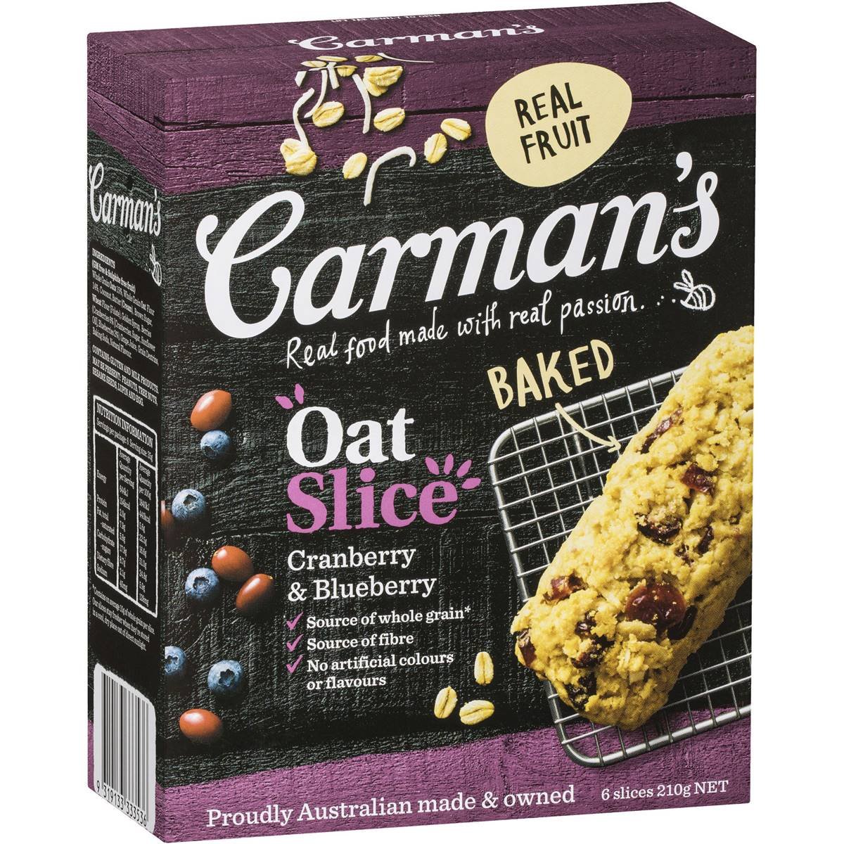 Carman's Cranberry & Blueberry Oat Slice Muesli Bars 6 Pk
