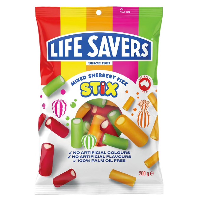 Lifesavers Mixed Sherbert Fizz Stix 200g
