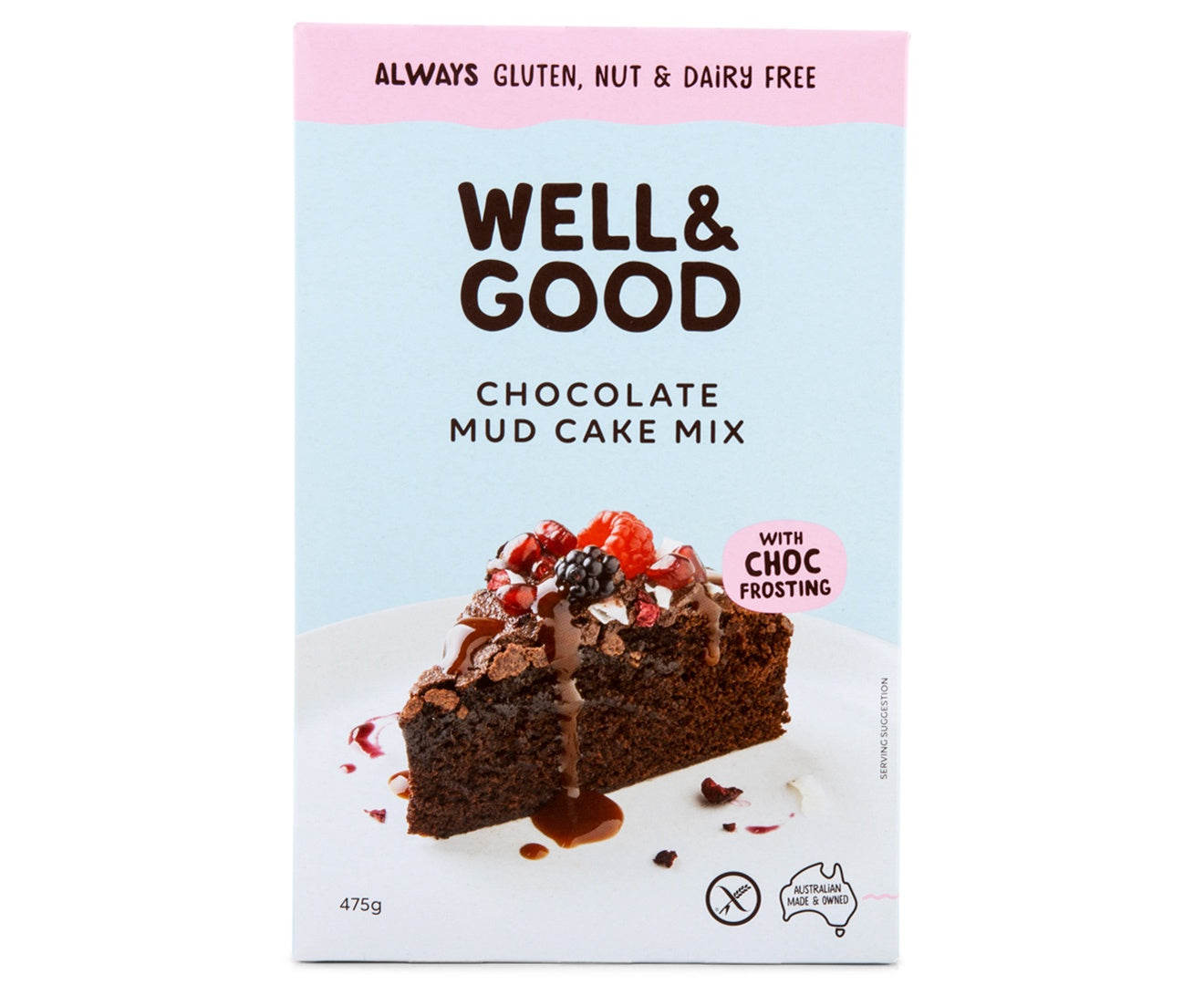 Well & Good Choc Mud Cake Mix & Choc Frosting GF DF 475g