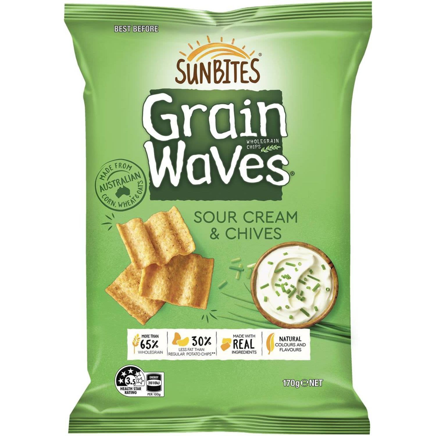 Sunbite Grain Waves Sour Cream & Chives Chips 170g