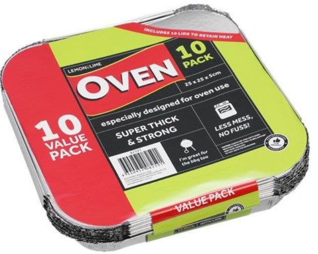 Lemon & Lime Alfoil Container and Lid Medium Square 25x25x5cm 10pk